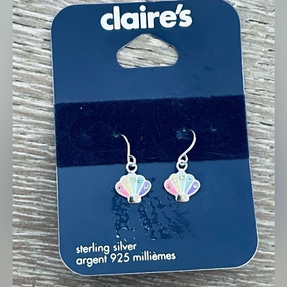 925 Rainbow Crystal Seashell Sterling Silver Earrings - Picture 2 of 3